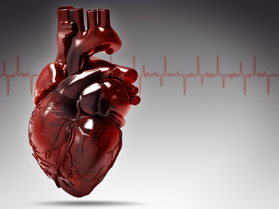 Abstraktes rotes Herz vor Herzrhythmuslinie