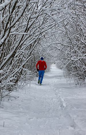 Joggen im verschneiten Winterwald