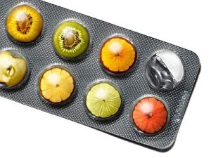 Früchte in Tablettenblister